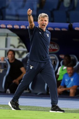 Roma, İtalya 18.08.2024: Marco Baroni teknik direktörü Lazio İtalya Futbol Şampiyonası sırasında Serie A Enilive 2024-2025 karşılaşmasında SS Lazio, Venezia FC ile 18 Ağustos 2024 'te Roma' daki Stadio Olimpico 'da karşılaştı..