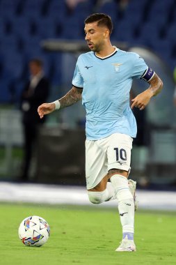 Roma, İtalya 18.08.2024: Lazio 'lu Mattia Zaccagni İtalya Futbol Şampiyonası sırasında Serie A Enilive 2024-2025 karşılaşmasında SS Lazio-Venezia FC maçı 18 Ağustos 2024' te Roma 'daki Stadio Olimpico' da oynanmıştır..