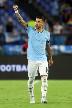 Roma, İtalya 18.08.2024: Lazio 'lu Mattia Zaccagni İtalya Futbol Şampiyonası sırasında Serie A Enilive 2024-2025 karşılaşmasında SS Lazio-Venezia FC maçı 18 Ağustos 2024' te Roma 'daki Stadio Olimpico' da oynanmıştır..