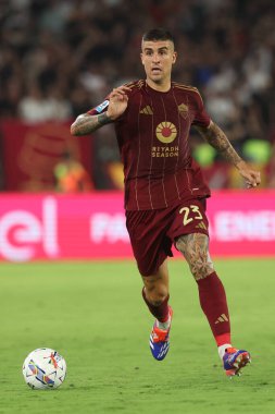 Roma, İtalya 25.08.2024: İtalyan futbol şampiyonluğu sırasında Roma 'dan Gianluca Mancini Serie A Enilive 2024-2025 Roma-Empoli FC karşılaşması 25 Ağustos 2024' te Roma 'daki Stadio Olimpico' da oynanacak..