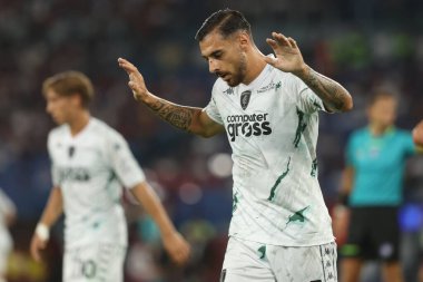 Roma, İtalya 25.08.2024: İtalyan futbol şampiyonluğu sırasındaki Giuseppe Pezzella Serie A Enilive 2024-2025 Roma-Empoli FC maçında 25 Ağustos 2024 'te Roma' da Stadio Olimpico 'da oynanan karşılaşma..