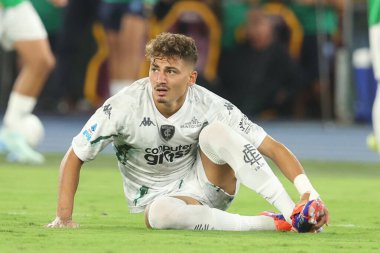 Roma, İtalya 25.08.2024: Empoli 'li Sebastiano Esposito İtalya Futbol Şampiyonası sırasında Serie A Enilive 2024-2025 AS Roma-Empoli FC maçında 25 Ağustos 2024' te Roma 'da Stadio Olimpico' da.
