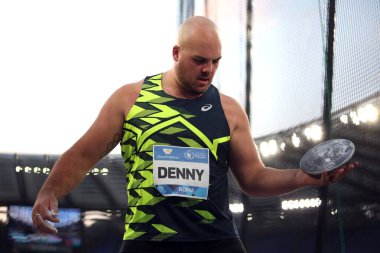 Roma, İtalya 30.08.2024: DENNY Matthewduring DISCUS DISCUS Erkekler Atletizm Yarışmasında Altın Gala Pietro Mennea Rome 2024 - 30 Ağustos 2024 'te Roma' daki Stadio Olimpico 'da Diamond League.