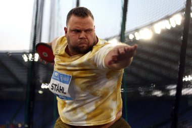 Roma, İtalya 30.08.2024: DISCUS DISCUS 'ta erkekler atletizm müsabakasında Altın Gala Pietro Mennea Rome 2024 - 30 Ağustos 2024' te Roma 'daki Stadio Olimpico' da Diamond League.