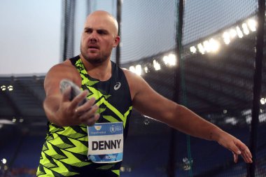 Roma, İtalya 30.08.2024: DENNY Matthewduring DISCUS DISCUS Erkekler Atletizm Yarışmasında Altın Gala Pietro Mennea Rome 2024 - 30 Ağustos 2024 'te Roma' daki Stadio Olimpico 'da Diamond League.