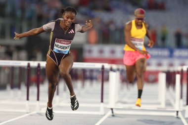 Roma, İtalya 30.08.2024: NUGENT Ackera, 30 Ağustos 2024 'te Roma' daki Stadio Olimpico 'da düzenlenen Altın Gala Pietro Mennea Roma 2024 - Diamond League' de 100M HURDLES KADINLARI kazandı.