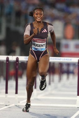 Roma, İtalya 30.08.2024: NUGENT Ackera, 30 Ağustos 2024 'te Roma' daki Stadio Olimpico 'da düzenlenen Altın Gala Pietro Mennea Roma 2024 - Diamond League' de 100M HURDLES KADINLARI kazandı.