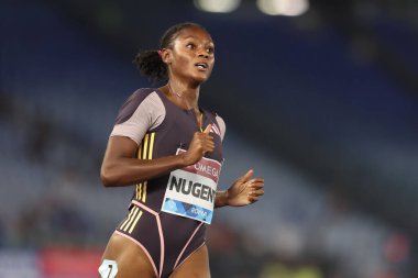 Roma, İtalya 30.08.2024: NUGENT Ackera, 30 Ağustos 2024 'te Roma' daki Stadio Olimpico 'da düzenlenen Altın Gala Pietro Mennea Roma 2024 - Diamond League' de 100M HURDLES KADINLARI kazandı.