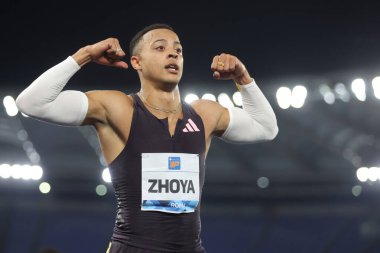 Rome, Italy 30.08.2024 : Sasha ZHOYA win  110M HURDLES MEN  in athletic competition Golden Gala Pietro Mennea Rome 2024 - Diamond League at Stadio Olimpico in Rome on August 30, 2024. clipart