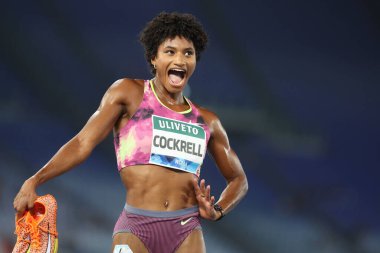 Rome, Italy 30.08.2024 : Anna COCKRELL win 400M HURDLES WOMEN  during athletic competition Golden Gala Pietro Mennea Rome 2024 - Diamond League at Stadio Olimpico in Rome on August 30, 2024. clipart