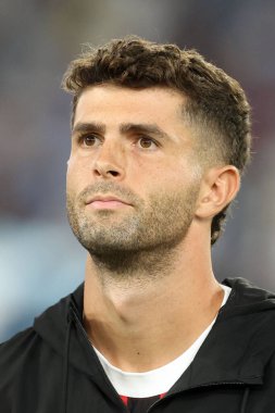 Rome, Italy 31.08.2024 : Christian Pulisic of Milan  close-up during Italian football championship Serie A Enilive 2024-2025  match SS Lazio vs AC Milan at Stadio Olimpico in Rome on August 31, 2024. clipart