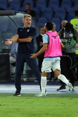 Roma, İtalya 31.08.2024: Marco Baroni teknik direktörü Lazio İtalya Futbol Şampiyonası sırasında Serie A Enilive 2024-2025 karşılaşmasında SS Lazio, AC Milan 'a karşı 31 Ağustos 2024' te Roma 'da Stadio Olimpico' da oynanan karşılaşma..