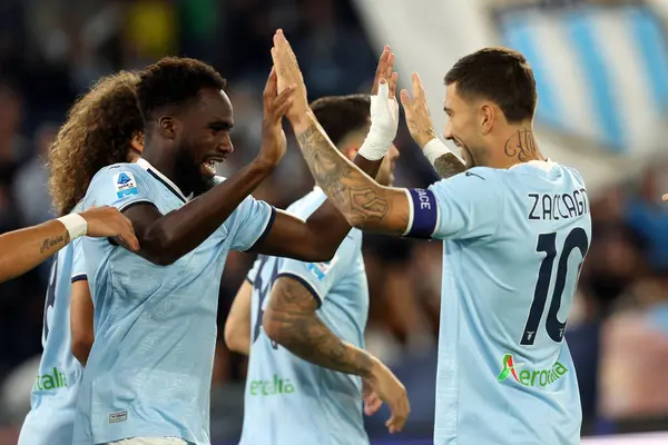 stock image Rome, Italy 16.09.2024 : Boulaye Dia of Lazio score the goal and celebrate with the team  during Italian football championship Serie A Enilive 2024-2025  match SS Lazio Vs Hellas Verona at Stadio Olimpico in Rome on September 2024.