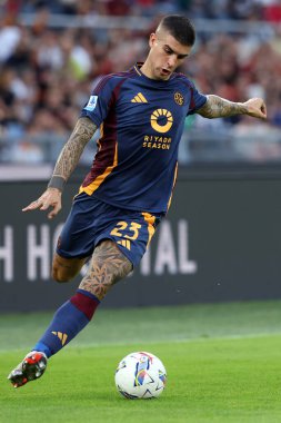 Roma, İtalya 22,09.2024: İtalyan futbol şampiyonluğu sırasında Roma 'dan Gianluca Mancini Serie A Enilive 2024-2025 Roma-Udinese Calcio maçında Roma' daki Stadio Olimpico 'da AS Romanlara karşı.