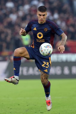 Roma, İtalya 22,09.2024: İtalyan futbol şampiyonluğu sırasında Roma 'dan Gianluca Mancini Serie A Enilive 2024-2025 Roma-Udinese Calcio maçında Roma' daki Stadio Olimpico 'da AS Romanlara karşı.