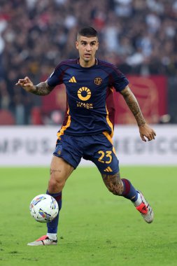 Roma, İtalya 22,09.2024: İtalyan futbol şampiyonluğu sırasında Roma 'dan Gianluca Mancini Serie A Enilive 2024-2025 Roma-Udinese Calcio maçında Roma' daki Stadio Olimpico 'da AS Romanlara karşı.
