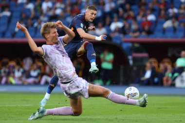 Roma, İtalya 22,09.2024: Roma 'dan Artem Dovbyk golü attı ve İtalya futbol şampiyonası Serie A Enilive 2024-2025 maçında Roma' daki Stadio Olimpico 'da AS Roma-Udinese Calcio maçında takımla birlikte kutladı..