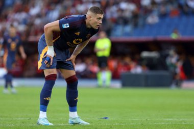 Roma, İtalya 22,09.2024: Roma 'dan Artem Dovbyk golü attı ve İtalya futbol şampiyonası Serie A Enilive 2024-2025 maçında Roma' daki Stadio Olimpico 'da AS Roma-Udinese Calcio maçında takımla birlikte kutladı..