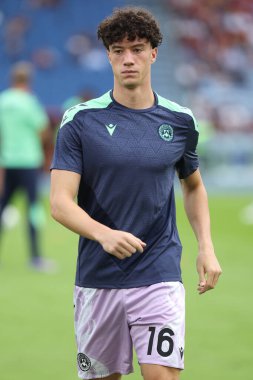 Roma, İtalya 22,09.2024: İtalya futbol şampiyonası öncesinde oynanan ısınma karşılaşmasında Udinese 'li Matteo Palma Serie A Enilive 2024-2025 Roma-Udinese Calcio karşılaşmasında Roma' daki Stadio Olimpico 'da AS-Udinese Calcio' ya karşı.