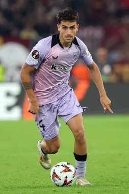 Roma, İtalya 26.9.2024: UEFA Avrupa Ligi 2024-2025 birinci gününde Atletizm Bilbao Pradoları, Roma 'daki Olimpiyat Stadyumu' nda AS Roman ve Athletic Club Bilbao arasında oynanan futbol karşılaşması.