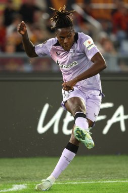 Roma, İtalya 26.9.2024: UEFA Avrupa Ligi 2024-2025 birinci gününde Athletic Bilbao 'dan Nico Williams, Roma' daki Olimpiyat Stadyumu 'nda AS Roman ve Athletic Club Bilbao arasında oynanan futbol karşılaşması.