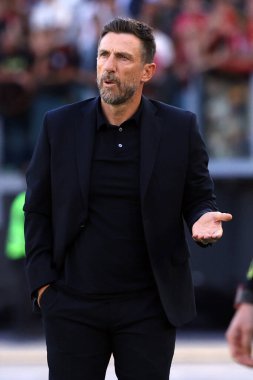 Roma, İtalya 29.09.2024: Venezia 'lı Eusebio Di Francesco İtalya Futbol Şampiyonası sırasında Serie A Enilive 2024-2025 AS Roman-Venezia FC karşılaşması 29 Eylül 2024' de Roma 'daki Stadio Olimpico' da oynanmıştır..