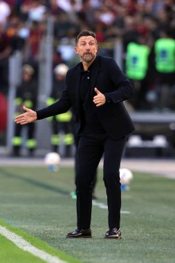 Roma, İtalya 29.09.2024: Venezia 'lı Eusebio Di Francesco İtalya Futbol Şampiyonası sırasında Serie A Enilive 2024-2025 AS Roma-Venezia FC karşılaşması 29 Eylül 2024' de Roma 'daki Stadio Olimpico' da gerçekleşti..