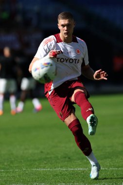 Roma, İtalya 29.09.2024: İtalyan futbol şampiyonası Serie A Enilive 2024-2025 karşılaşmasından önce Roma 'dan Artem Dovbyk 29 Eylül 2024' te Roma 'daki Stadio Olimpico' da AS Roman-Venezia FC karşılaşmasında ısındı..