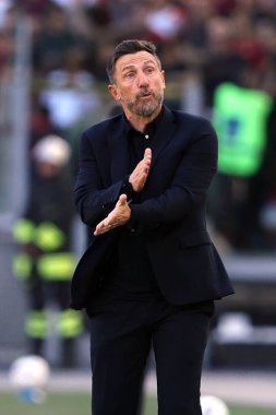 Roma, İtalya 29.09.2024: Venezia 'lı Eusebio Di Francesco İtalya Futbol Şampiyonası sırasında Serie A Enilive 2024-2025 AS Roman-Venezia FC karşılaşması 29 Eylül 2024' de Roma 'daki Stadio Olimpico' da oynanmıştır..