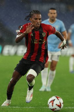 Roma, İtalya 03.10.2024: Uefa Avrupa Ligi 2024-2025 'te Nice' li Hicham Boudaoui, 2. gün, SS Lazio ile Ogc Nice arasında Roma Olimpiyat Stadyumu 'nda oynanan futbol karşılaşması.