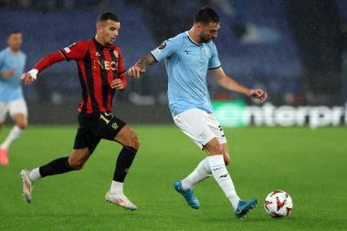 Roma, İtalya 03.10.2024: Nice 'den Badredine Bouanani, Uefa Avrupa Ligi 2024-2025, Uefa Avrupa Ligi' nde Mario Gila, ikinci gün, SS Lazio ve Ogc Nice arasındaki futbol maçı Roma Olimpiyat Stadyumu 'nda..