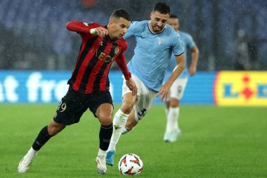 Roma, İtalya 03.10.2024: Nice 'den Badredine Bouanani, Uefa Avrupa Ligi 2024-2025, Uefa Avrupa Ligi' nde Mario Gila, ikinci gün, SS Lazio ve Ogc Nice arasındaki futbol maçı Roma Olimpiyat Stadyumu 'nda..