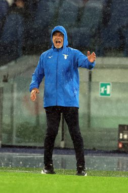 Roma, İtalya 03.10.2024: Marco Baroni teknik direktörü Lazio Uefa Avrupa Ligi 2024-2025, 2. gün, SS Lazio ile Ogc Nice arasındaki futbol karşılaşması Roma Olimpiyat Stadyumu 'nda gerçekleşti..