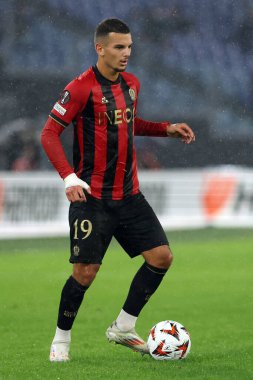 Roma, İtalya 03.10.2024: Uefa Avrupa Ligi 2024-2025, 2. gün, Uefa Avrupa Ligi 'nde Badredine Bouanani, SS Lazio ile Ogc Nice arasında Roma Olimpiyat Stadyumu' nda oynanan futbol karşılaşması.