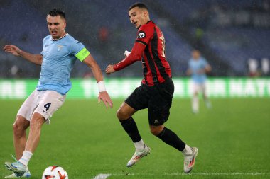 Roma, İtalya 03.10.2024: Lazio Patriği, Uefa Avrupa Ligi 2024-2025 gününde Nice 'li Badredine Bouanani, SS Lazio ile Ogc Nice arasındaki futbol karşılaşması Roma Olimpiyat Stadyumu' nda..