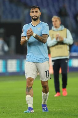 Roma, İtalya 03.10.2024: Lazio 'dan Taty Castellanos 2024-2025 Uefa Avrupa Ligi' nin ikinci gününde Roma 'daki Olimpiyat Stadyumu' nda SS Lazio ve Ogc Nice arasında oynanan futbol karşılaşmasında zaferi kutladı..