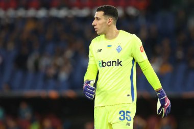 Roma, İtalya 24.10.2024: Dinamo Kiev 'den Ruslan Neshcheret Uefa Avrupa Ligi 2024-2025, 3. gün, AS Roma ve Dinamo Kiev arasında Roma Olimpiyat Stadyumu' nda oynanan futbol karşılaşması.
