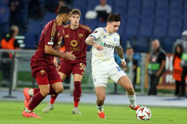 Roma, İtalya 24.10.2024: Dinamo Kiev 'den Oleksandr Andriyevskiy Uefa Avrupa Ligi 2024-2025, 3. gün, AS Roman Dinamo Kiev' e karşı Roma Olimpiyat Stadyumu 'nda oynanan futbol karşılaşmasında.