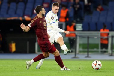 Roma, İtalya 24.10.2024: Uefa Avrupa Ligi 2024-2025 gününde Dinamo Kiev 'den Vladyslav Vanat, Roma' daki Olimpiyat Stadyumu 'nda AS Roma ve Dinamo Kiev arasındaki futbol karşılaşması.