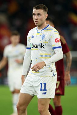 Roma, İtalya 24.10.2024: Uefa Avrupa Ligi 2024-2025 gününde Dinamo Kiev 'den Vladyslav Vanat, Roma' daki Olimpiyat Stadyumu 'nda AS Roma ve Dinamo Kiev arasındaki futbol karşılaşması.