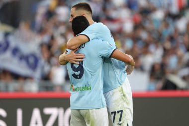 Roma, İtalya 27.10.2024: Lazio 'lu Pedro 27 Ekim 2024' te Roma 'daki Stadio Olimpico' da oynanan SS Lazio-Genoa FC karşılaşmasında golü attı ve İtalya Futbol Şampiyonası Serie A Enilive 2024-2025 maçında takımla birlikte kutladı..