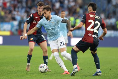 Roma, İtalya 27.10.2024: Lazio 'lu Castrovillari, İtalya Futbol Şampiyonası sırasında Cenova' lı Johan Vasquez Serie A Enilive 2024-2025 karşılaşmasında SS Lazio ile Genoa FC 27 Ekim 2024 'de Roma' daki Stadio Olimpico 'da karşılaşacak..