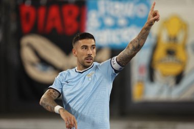 Rome, Italy 4.11.2024 : Mattia Zaccagni of Lazio score the goal penalty and celebrate with the team during Italian football championship Serie A Enilive 2024-2025  match SS Lazio vs Cagliari Calcio at Stadio Olimpico in Rome on November  04, 2024. clipart