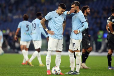 Roma, İtalya 4.11.2024: Lazio 'dan Mattia Zaccagni, Lazio' dan Taty Castellanos İtalyan futbol şampiyonası Serie A Enilive 2024-2025 karşılaşmasında SS Lazio, Cagliari Calcio 'ya karşı 4 Kasım 2024' te Roma 'daki Stadio Olimpico' da oynanan karşılaşma..