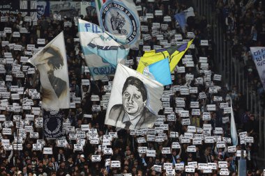 Roma, İtalya 07.11.2024: Lazio taraftarları 7 Kasım 2024 tarihinde Roma 'daki Olimpiyat Stadyumu' nda SS Lazio ile Fc Porto arasında oynanan 4..