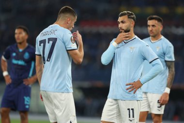 Roma, İtalya 07.11.2024: Lazio 'dan Adam Marusiç, Uefa Avrupa Ligi 2024-2025, 4. gün, Uefa Avrupa Ligi' nde Lazio 'dan Taty Castellanos, 7 Kasım 2024' te Roma 'daki Olimpiyat Stadyumu' nda SS Lazio 'dan Fc Porto' ya karşı oynanan futbol maçı..