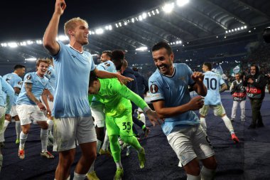 Roma, İtalya 07.11.2024: Lazio 'lu Pedro ve Lazio' lu Lazio oyuncuları, 7 Kasım 2024 'te Roma' daki Olimpiyat Stadyumu 'nda SS Lazio ile Fc Porto arasında oynanan 4..