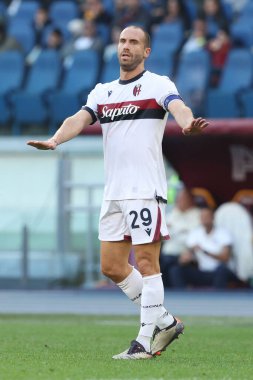 Roma, İtalya 10.11.2024: İtalya Futbol Şampiyonası sırasında Bolonya 'dan Lorenzo De Silvestri Serie A Enilive 2024-2025 Roma - Bologna FC 1909 Roma' daki Stadio Olimpico maçında AS Roman - Bologna FC 1909.