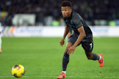 Roma, İtalya 5.12.2024: Napoli 'li David Neres İtalyan futbol karşılaşması Freccia Rossa Coppa Italia (İtalya Kupası) 2024-2025 SS Lazio ile SSC Napoli Roma' daki Olimpiyat Stadyumu 'nda karşılaştı.