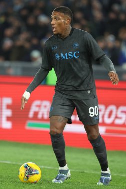 Roma, İtalya 5.12.2024: Napoli 'li Michael Folorunsho İtalyan futbol karşılaşması Freccia Rossa Coppa Italia (İtalya Kupası) 2024-2025 SS Lazio' ya karşı Roma 'daki Olimpiyat stadyumunda SSC Napoli.